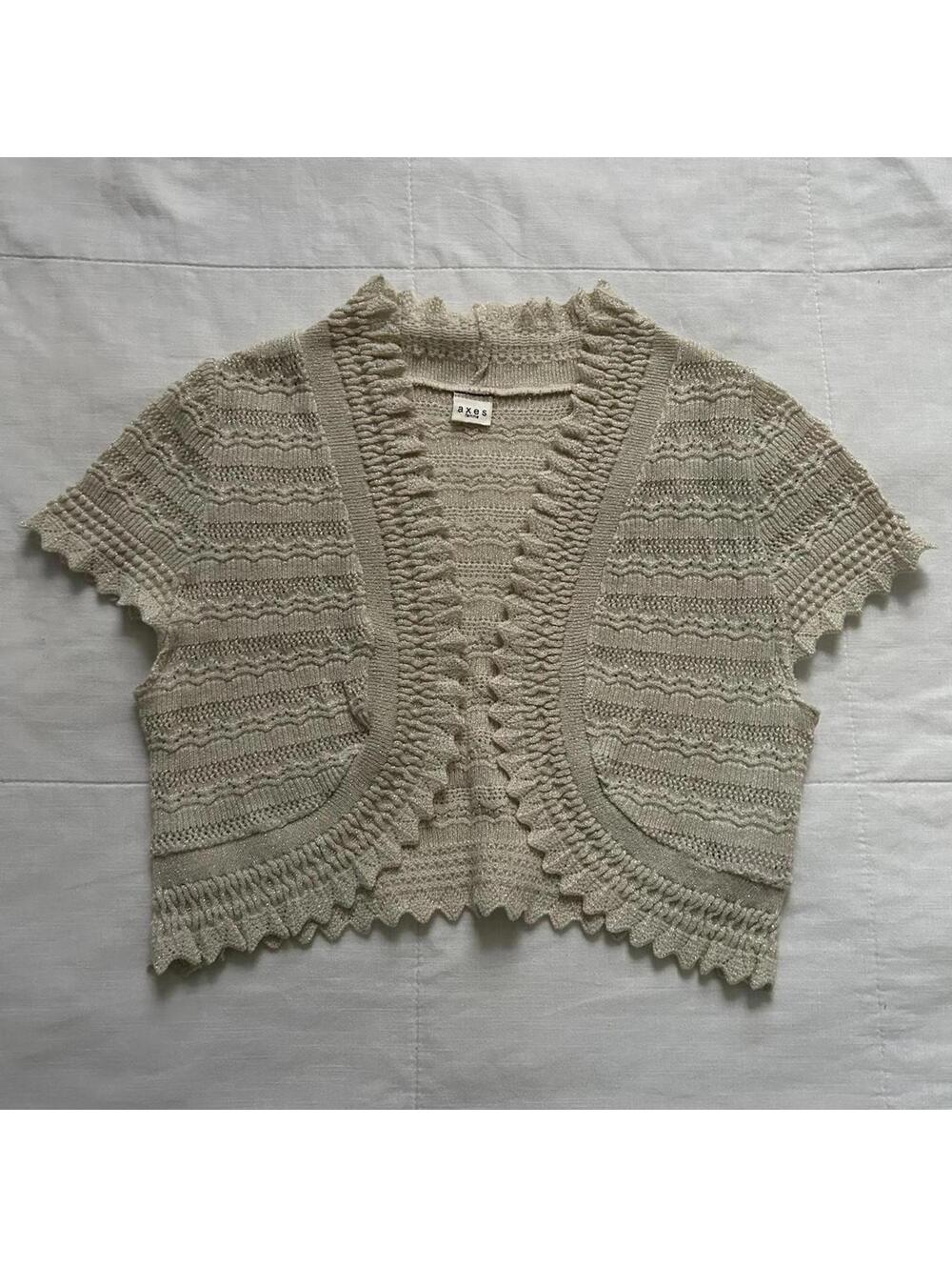 Axes Femme Cream Tinsel Knit Ruffle Shrug Cardigan Size M Japan